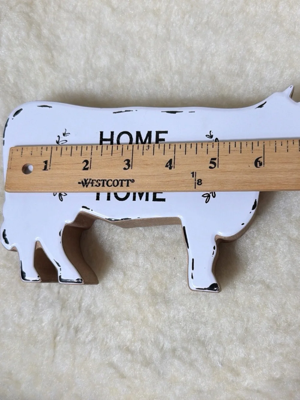 Home Sweet Home Cow-Shaped Wall Decor - White Enamel front